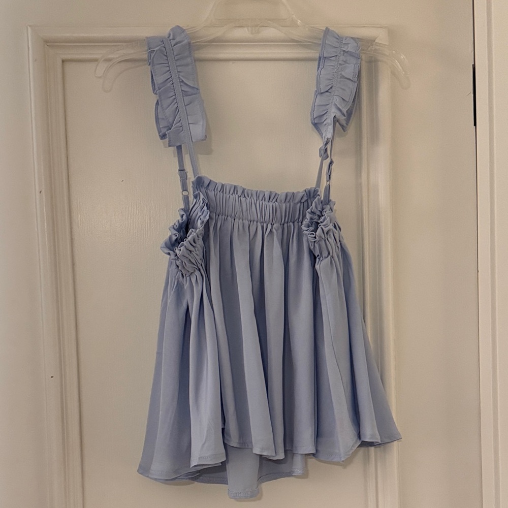fab'rik Light Blue Ruffled Top